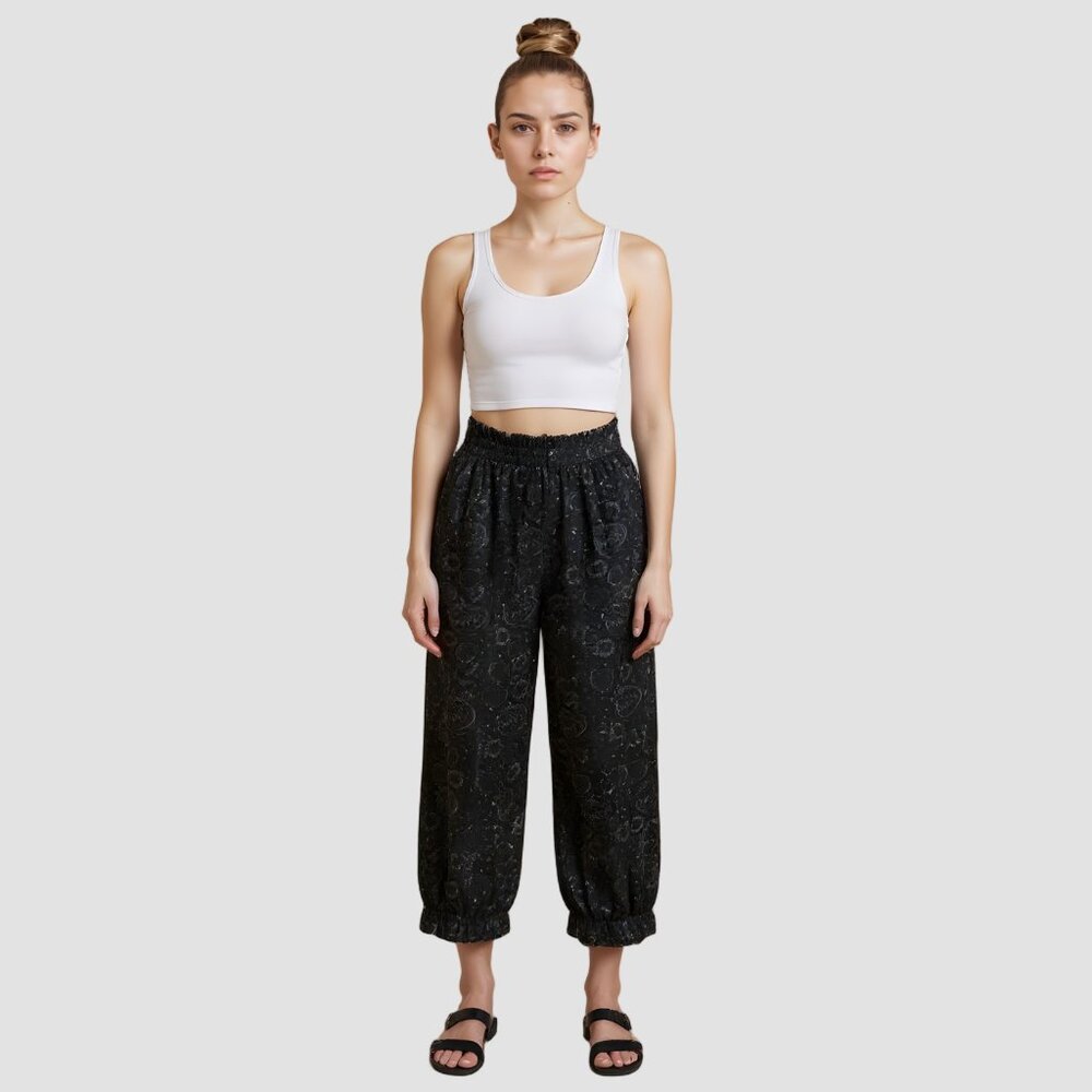 Rhapsody Black Relaxed Fit Cropped Pajama Lounge Pants US M